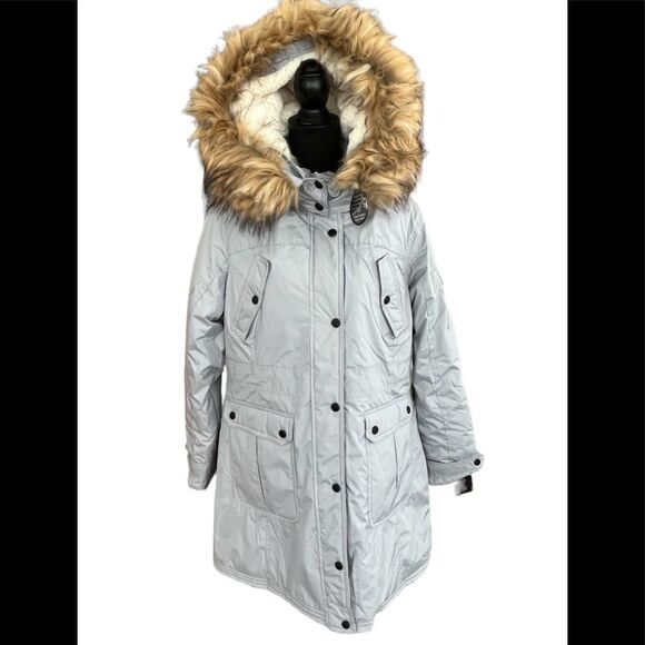 New with tags Madden Girl gray parka coat with removable hood, size Large - Picture 2 of 12